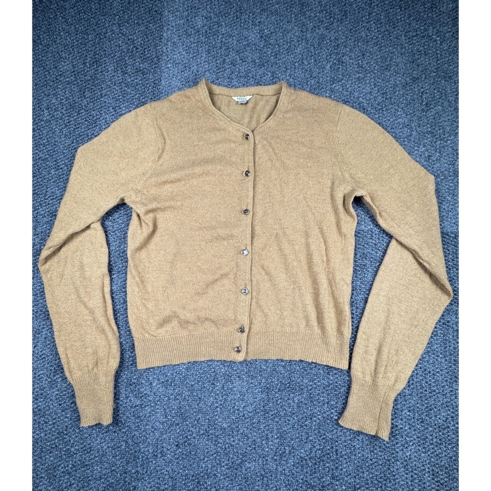 Vintage Fossil Womens Tan w/ Droplet Buttons Angora Blend Soft Y2K Sweater M